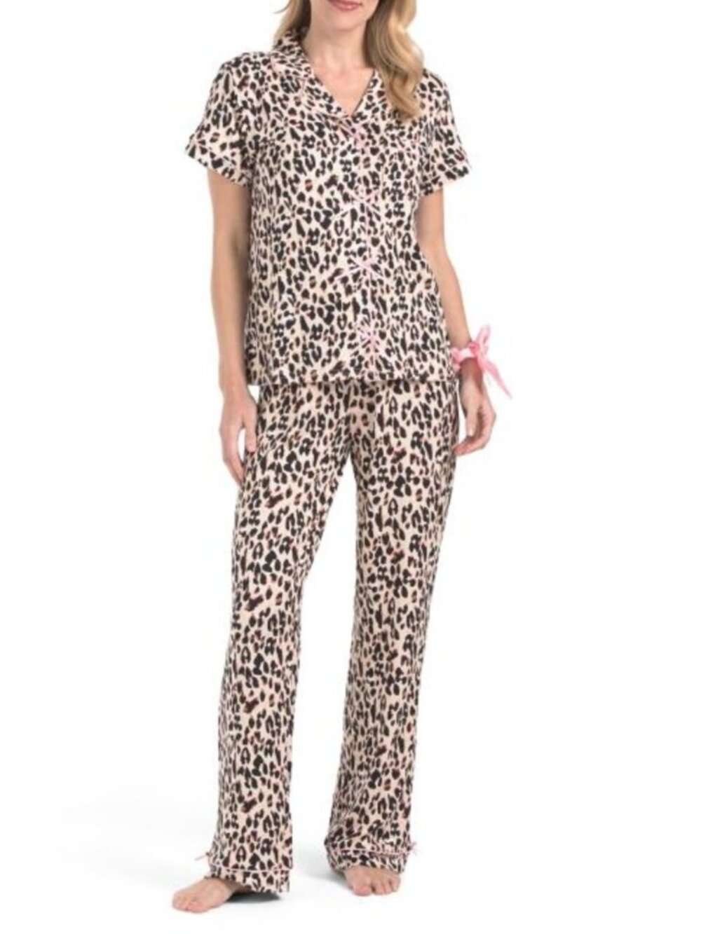 TAHARI 2pc Leopard Bow Pajama Set